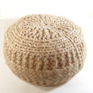 Ashley Furniture Benedict Pouf 20" x 14" Boho Round Natural Wool Beige